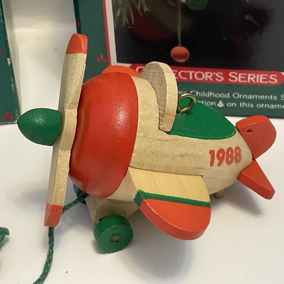 Hallmark Wooden Christmas Ornament Dated 1986 Reindeer, 1988 Airplane - Picture 3 of 3